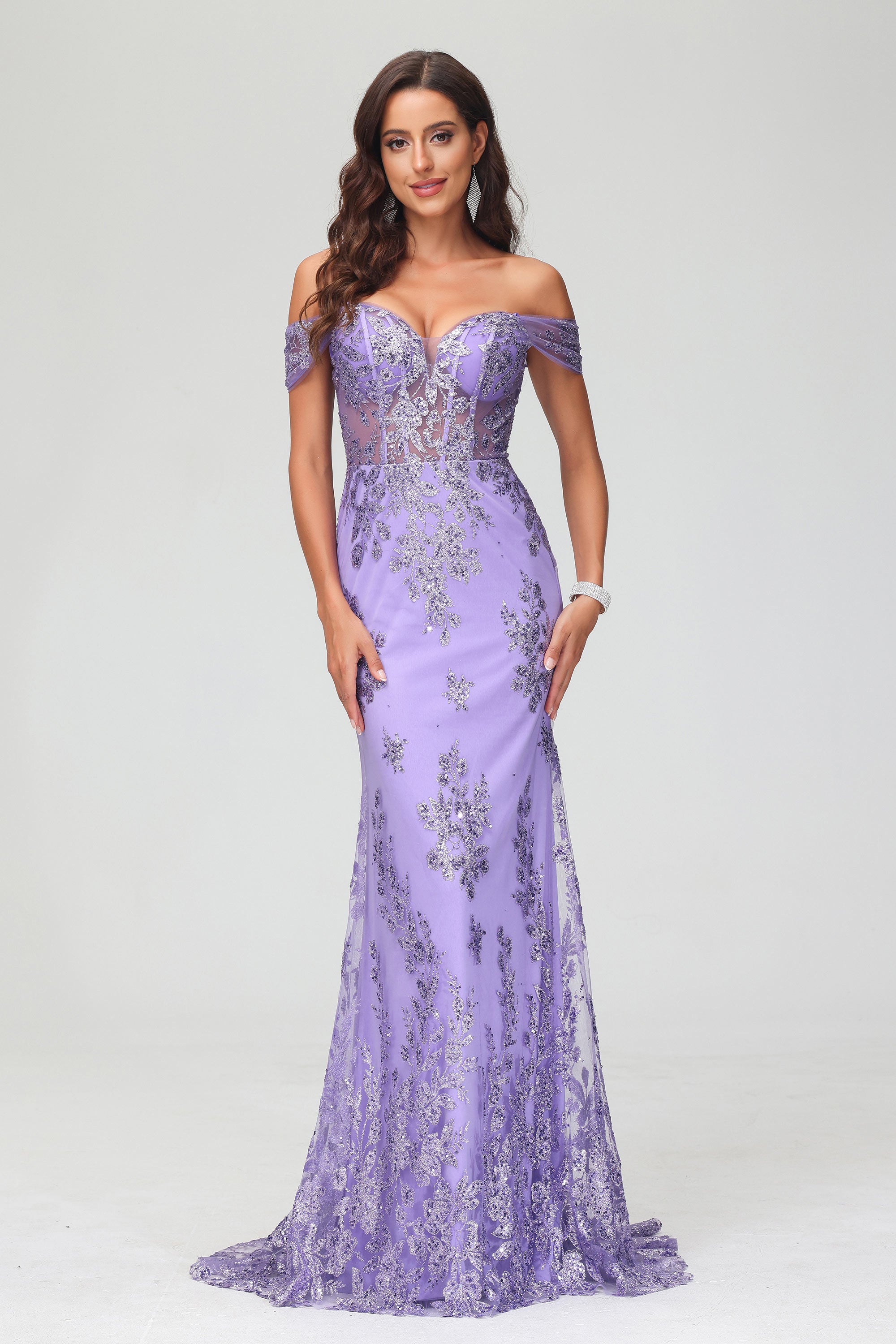 Vestidos largos de terciopelo estilo sirena con cuello barco Azul Polvoriento Tallas Grandes