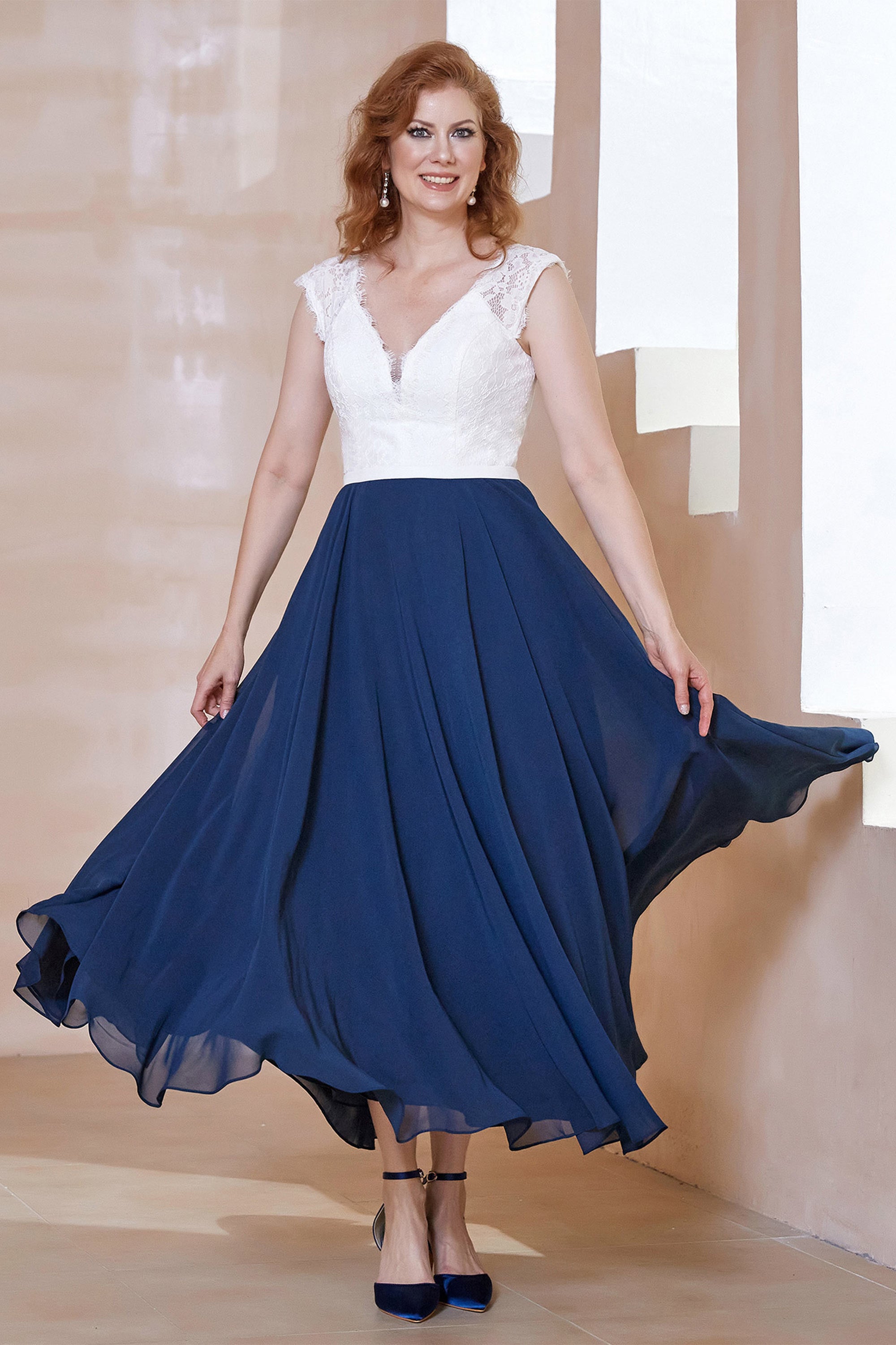 Vestidos de chiffon con escote en V profundo y abertura Spa