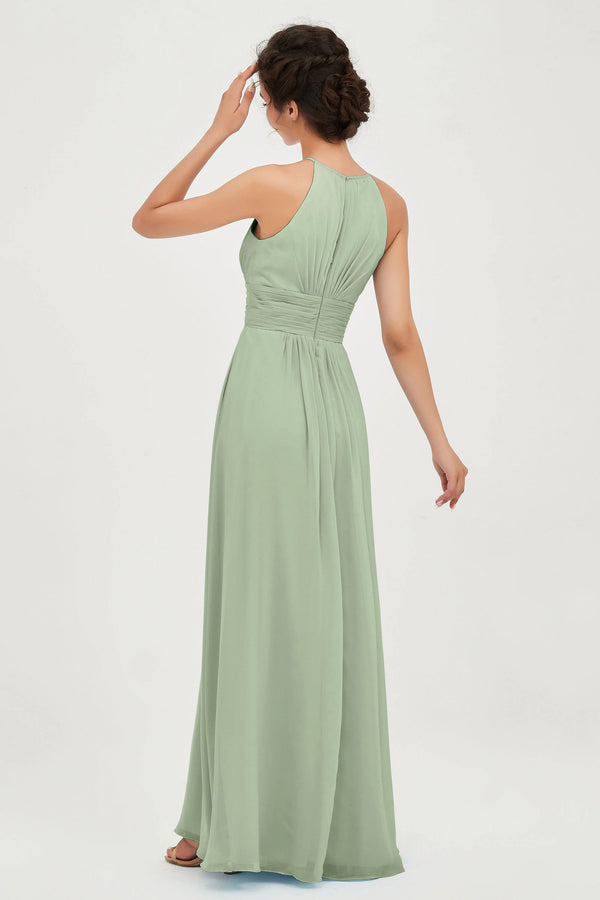 Dusty Sage Una Línea De Un Hombro Vestido Largo De Dama De Honor